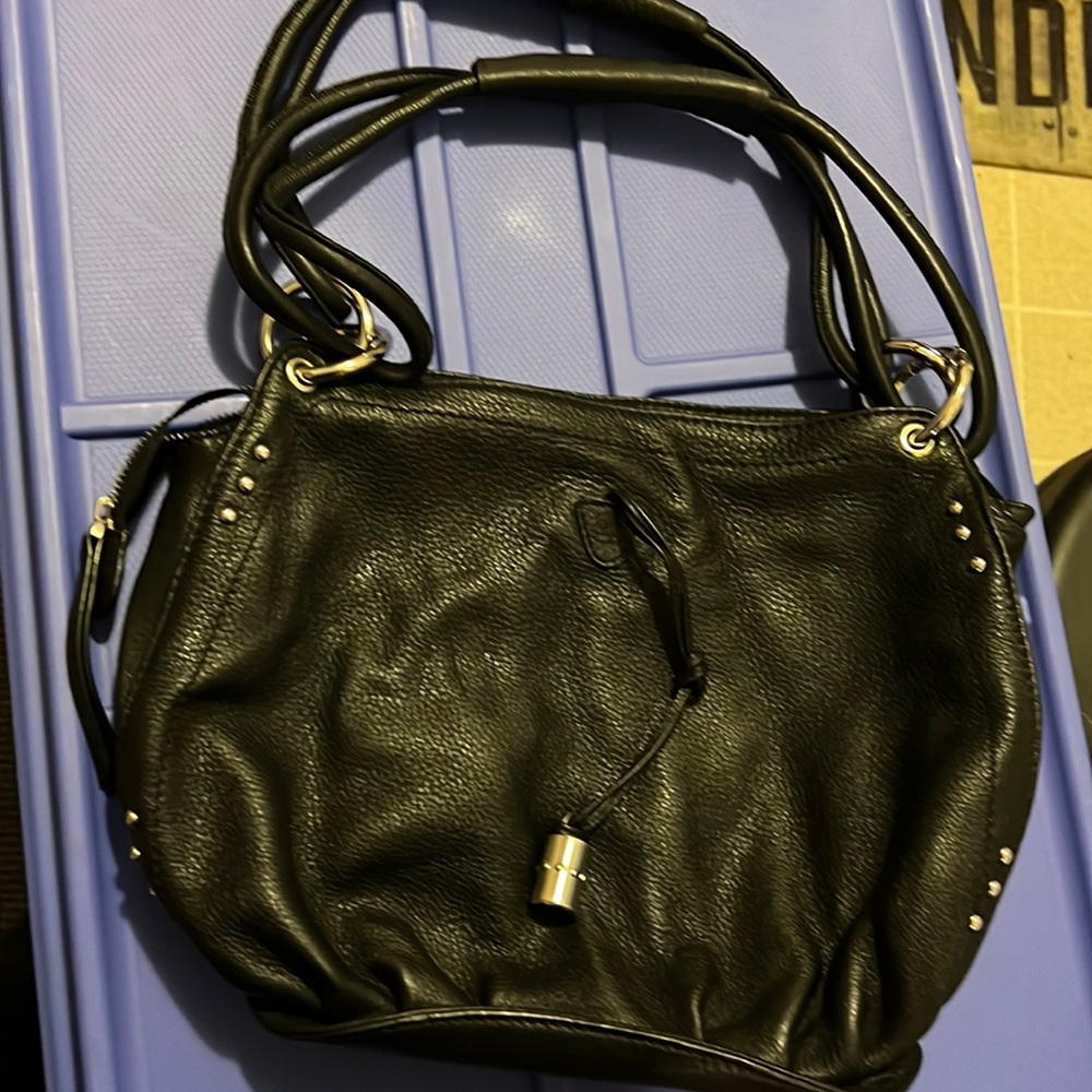 Black leather purse with studs